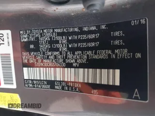 2016 Toyota Sienna XLE with VIN 5TDYK3DC8GS704330, listed as a IAAI auction lot 41586880 with 84,065 mi miles. Bid and sale history available at carsss.com. Image 9.