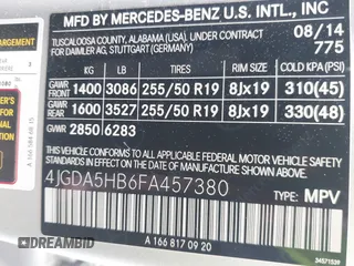 2015 Mercedes-Benz M 350 with VIN 4JGDA5HB6FA457380, listed as a IAAI auction lot 42498424 with 100,029 mi miles and . Bid and sale history available at DreamBid. Image 9.