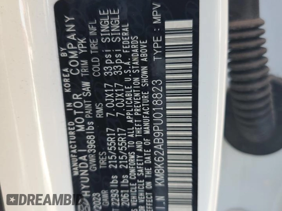 2023 Hyundai Kona SEL with VIN KM8K62AB9PU018823, listed as a Copart auction lot 54870305 with 24,585 mi miles and Clean Title. Bid and sale history available at DreamBid. Image 13.