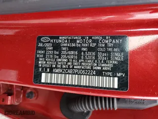 2023 Hyundai Kona SE with VIN KM8K2CAB7PU062224, listed as a Copart auction lot 46856375 with 39,321 mi miles and Salvage Title. Bid and sale history available at carsss.com. Image 16.