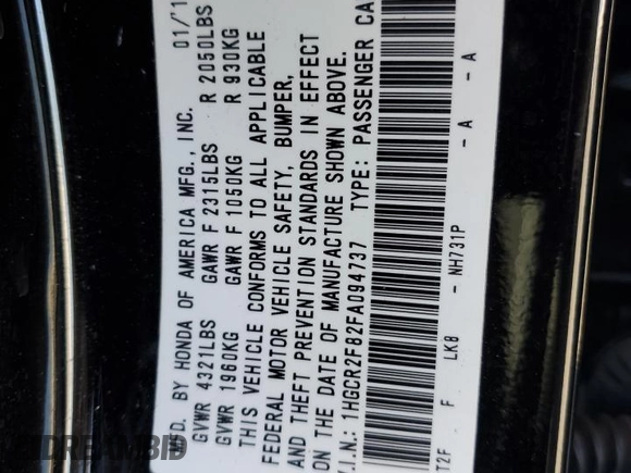 2015 Honda Accord EX-L z VIN 1HGCR2F82FA094737, wystawiony jako Copart lot #55951045 z przebiegiem 90 384 mil mil oraz Szkoda całkowita • Salvage title. Historia ofert i sprzedaży dostępna na DreamBid. Obrazek 12.