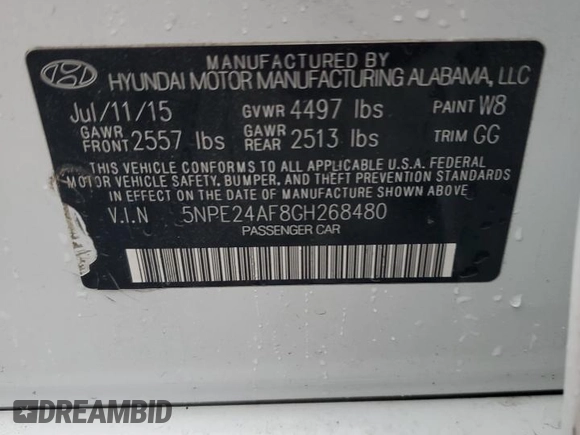 2016 Hyundai Sonata SE z VIN 5NPE24AF8GH268480, wystawiony jako Copart lot #59423185 z przebiegiem 141 474 mil mil oraz Nie do naprawy • Non repairable. Historia ofert i sprzedaży dostępna na DreamBid. Obrazek 12.