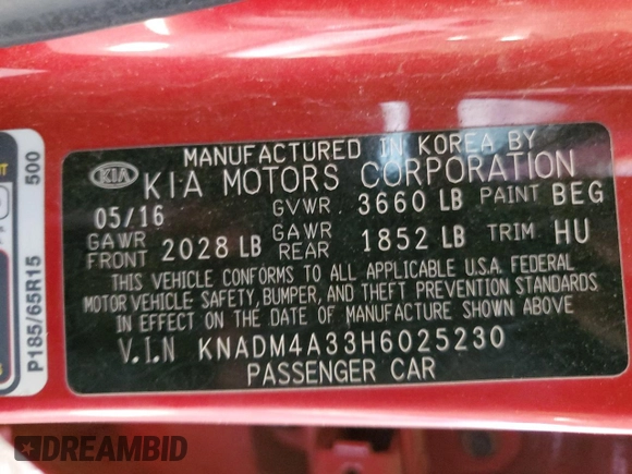 2017 Kia Rio LX z VIN KNADM4A33H6025230, wystawiony jako Copart lot #56560265 z przebiegiem Nie podano mil oraz Tytuł czysty. Historia ofert i sprzedaży dostępna na DreamBid. Obrazek 12.