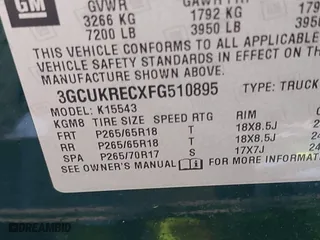 2015 Chevrolet Silverado 1500 LT with VIN 3GCUKRECXFG510895, listed as a IAAI auction lot 41616270 with 113,853 mi miles. Bid and sale history available at carsss.com. Image 9.