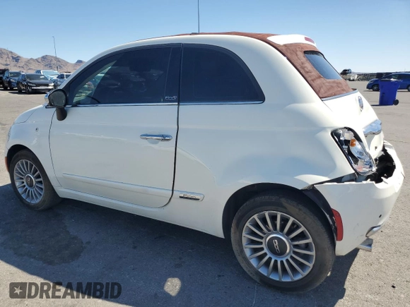 2012 FIAT 500 Lounge with VIN 3C3CFFERXCT370485, listed as a Copart auction lot 57119785 with 108,721 mi miles and Salvage title. Bid and sale history available at DreamBid. Image 2.