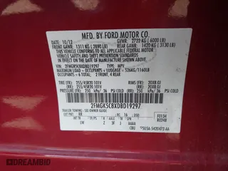 2013 Ford Flex SEL with VIN 2FMGK5C8XDBD19297, listed as a IAAI auction lot 41858490 with 93,142 mi miles. Bid and sale history available at carsss.com. Image 9.