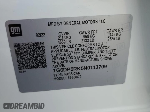 2022 Cadillac CT5 Sport z VIN 1G6DP5RK5N0113709, wystawiony jako Copart lot #78757494 z przebiegiem Nie podano mil oraz Szkoda całkowita • Salvage title. Historia ofert i sprzedaży dostępna na DreamBid. Obrazek 15.