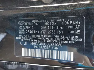2013 Hyundai Genesis 3.8L with VIN KMHGC4DD3DU221080, listed as a IAAI auction lot 41931903 with 136,532 mi miles and . Bid and sale history available at DreamBid. Image 9.