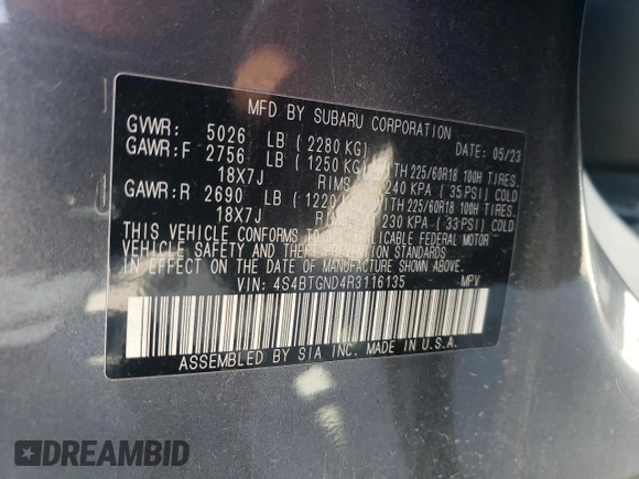 2024 Subaru Outback Limited XT with VIN 4S4BTGND4R3116135, listed as a Copart auction lot 79295564 with 24,343 mi miles and Clean title. Bid and sale history available at DreamBid. Image 13.