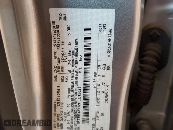2023 Ford Ranger XL with VIN 1FTER4EH2PLE15623, listed as a Copart auction lot 41585855 with 18,820 mi miles and Salvage Title. Bid and sale history available at DreamBid. Image 12.