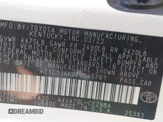 2023 Toyota Camry LE z VIN 4T1C11AK0PU145781, wystawiony jako IAAI lot #42404456 z przebiegiem 53 657 mil mil oraz . Historia ofert i sprzedaży dostępna na DreamBid. Obrazek 9.