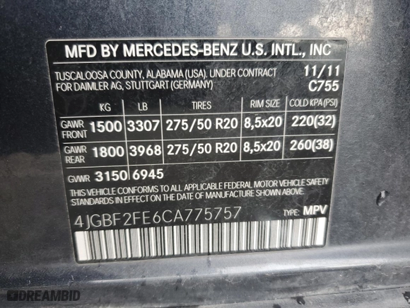2012 Mercedes-Benz GL-Class GL 350 BlueTEC with VIN 4JGBF2FE6CA775757, listed as a Copart auction lot 47600225 with 137,141 mi miles and Salvage Title. Bid and sale history available at carsss.com. Image 13.