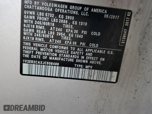 2018 Volkswagen Atlas SEL z VIN 1V2ER2CAXJC508499, wystawiony jako Copart lot #55501365 z przebiegiem 183 840 mil mil oraz Szkoda całkowita • Salvage title. Historia ofert i sprzedaży dostępna na DreamBid. Obrazek 13.