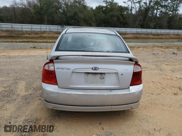 2005 Kia Spectra LX with VIN KNAFE121255202207, listed as a Copart auction lot 47648205 with 0 mi miles and Salvage Title. Bid and sale history available at carsss.com. Image 6.