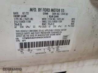 2022 Ford Explorer XLT with VIN 1FMSK8DH5NGC02635, listed as a Copart auction lot 45034575 with 71,718 mi miles and Salvage Title. Bid and sale history available at carsss.com. Image 13.