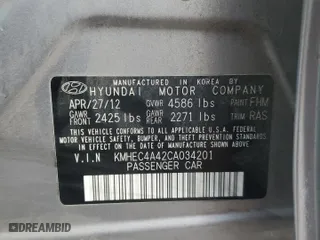 2012 Hyundai Sonata Hybrid with VIN KMHEC4A42CA034201, listed as a Copart auction lot 41503055 with 0 mi miles and Salvage Title. Bid and sale history available at carsss.com. Image 13.