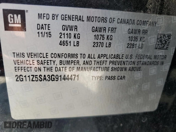 2016 Chevrolet Impala LS with VIN 2G11Z5SA3G9144471, listed as a Copart auction lot 53923045 with 122,241 mi miles and Clean title. Bid and sale history available at DreamBid. Image 12.