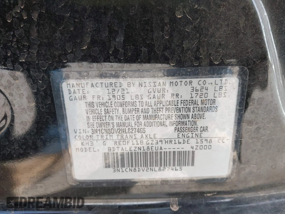 2022 Nissan Versa S z VIN 3N1CN8DV2NL827465, wystawiony jako IAAI lot #41693112 z przebiegiem 43 918 mil mil oraz . Historia ofert i sprzedaży dostępna na DreamBid. Obrazek 9.