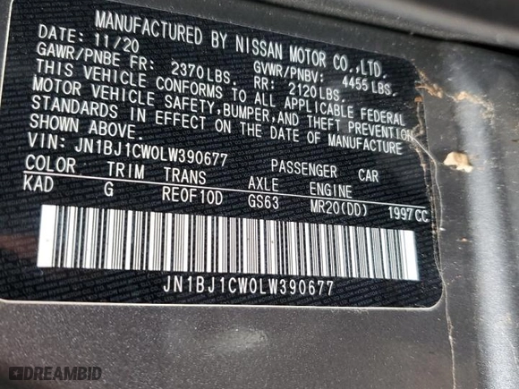 2020 Nissan Rogue Sport S with VIN JN1BJ1CW0LW390677, listed as a Copart auction lot 49543995 with 20,618 mi miles and Salvage Title. Bid and sale history available at carsss.com. Image 13.