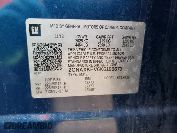 2019 Chevrolet Equinox LT with VIN 2GNAXKEV6K6196673, listed as a Copart auction lot 52433565 with 86,956 mi miles and Clean Title. Bid and sale history available at DreamBid. Image 13.