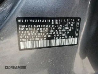 2019 Volkswagen Jetta S with VIN 3VWC57BU9KM032580, listed as a Copart auction lot 58445565 with 117,994 mi miles and Salvage title. Bid and sale history available at DreamBid. Image 12.