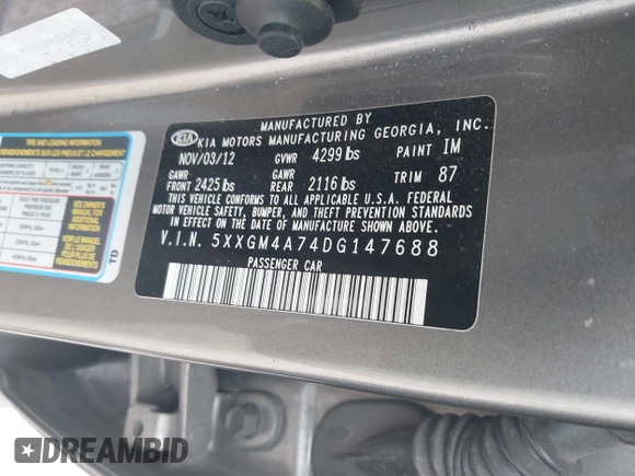 2013 Kia Optima LX z VIN 5XXGM4A74DG147688, wystawiony jako IAAI lot #42127503 z przebiegiem 148 705 mil mil oraz . Historia ofert i sprzedaży dostępna na DreamBid. Obrazek 9.