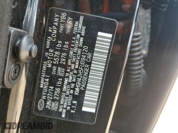 2015 Hyundai Equus Signature with VIN KMHGH4JH5FU094120, listed as a Copart auction lot 63238345 with 103,658 mi miles and Salvage title. Bid and sale history available at DreamBid. Image 12.