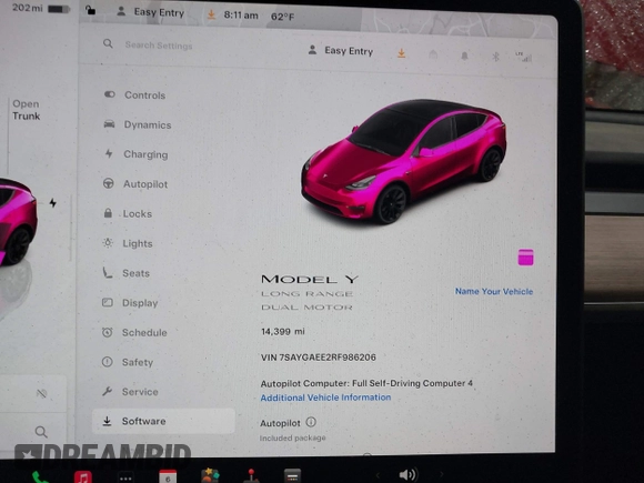2024 Tesla Model Y Long Range with VIN 7SAYGAEE2RF986206, listed as a IAAI auction lot 42177852 with 14,399 mi miles and . Bid and sale history available at DreamBid. Image 7.