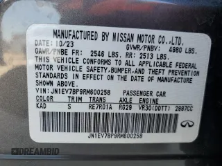 2024 Infiniti Q50 Luxe with VIN JN1EV7BP9RM600258, listed as a Copart auction lot 83970674 with Not provided miles and Salvage title. Bid and sale history available at DreamBid. Image 12.