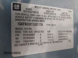 2007 GMC Yukon Denali z VIN 1GKFK63817J261736, wystawiony jako IAAI lot #42219145 z przebiegiem 214 260 mil mil oraz . Historia ofert i sprzedaży dostępna na DreamBid. Obrazek 9.