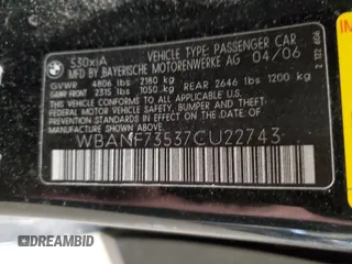 2007 BMW 5 Series 530xi with VIN WBANF73537CU22743, listed as a Copart auction lot 51492785 with 169,366 mi miles and Non Repairable. Bid and sale history available at carsss.com. Image 13.