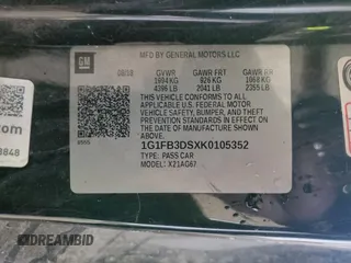 2019 Chevrolet Camaro 1LT with VIN 1G1FB3DSXK0105352, listed as a Copart auction lot 45950815 with 61,200 mi miles and Clean Title. Bid and sale history available at carsss.com. Image 12.