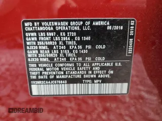 2018 Volkswagen Atlas SEL Premium with VIN 1V2NR2CA4JC575843, listed as a Copart auction lot 54007065 with 114,873 mi miles and Salvage title. Bid and sale history available at DreamBid. Image 13.
