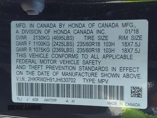 2018 Honda CR-V Touring with VIN 2HKRW2H91JH630702, listed as a IAAI auction lot 41983516 with 84,355 mi miles. Bid and sale history available at carsss.com. Image 9.