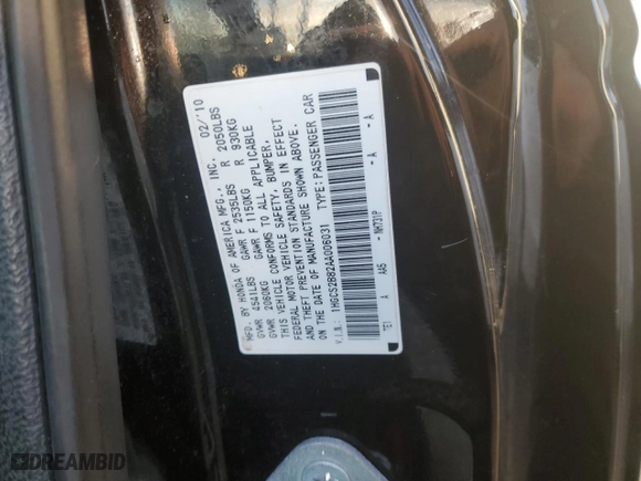 2010 Honda Accord Cpe EX-L with VIN 1HGCS2B82AA006031, listed as a Copart auction lot 44159815 with NaN miles and Salvage Title. Bid and sale history available at carsss.com. Image 12.