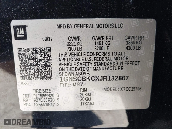 2018 Chevrolet Tahoe LT with VIN 1GNSCBKCXJR132867, listed as a IAAI auction lot 41456319 with 59,131 mi miles and . Bid and sale history available at DreamBid. Image 9.