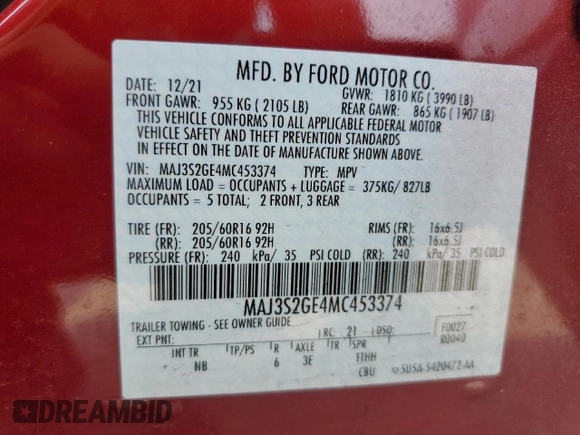 2021 Ford EcoSport SE z VIN MAJ3S2GE4MC453374, wystawiony jako Copart lot #60273325 z przebiegiem 27 884 mil mil oraz Szkoda całkowita • Salvage title. Historia ofert i sprzedaży dostępna na DreamBid. Obrazek 13.