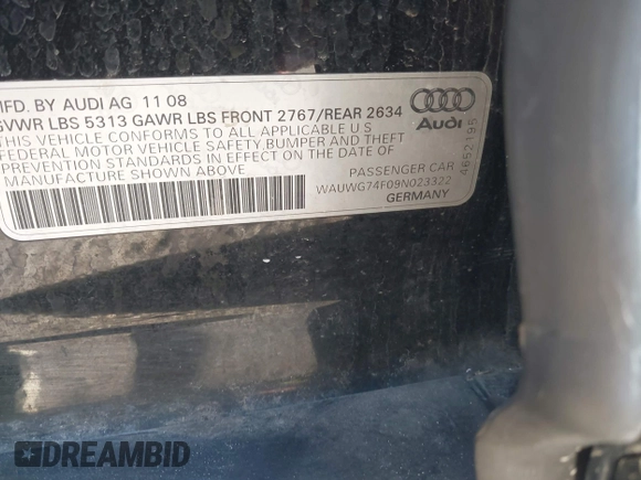 2009 Audi A6 Prestige with VIN WAUWG74F09N023322, listed as a IAAI auction lot 41930595 with 134,837 mi miles and . Bid and sale history available at DreamBid. Image 9.