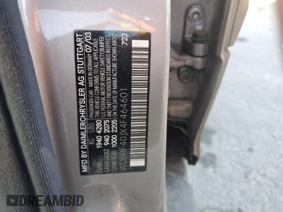 2004 Mercedes-Benz C 230 Kompressor with VIN WDBRF40JX4F464601, listed as a Copart auction lot 87904995 with 175,604 mi miles and Salvage Title. Bid and sale history available at DreamBid. Image 12.