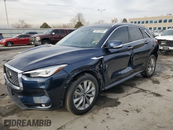 2021 Infiniti QX50 Essential z VIN 3PCAJ5CB0MF118732, wystawiony jako Copart lot #43972565 z przebiegiem 29 402 mil mil oraz Szkoda całkowita • Salvage title. Historia ofert i sprzedaży dostępna na DreamBid. Obrazek 1.