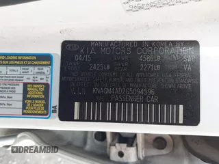 2016 Kia Optima Hybrid with VIN KNAGM4AD2G5094596, listed as a IAAI auction lot 41826923 with 146,240 mi miles. Bid and sale history available at carsss.com. Image 9.