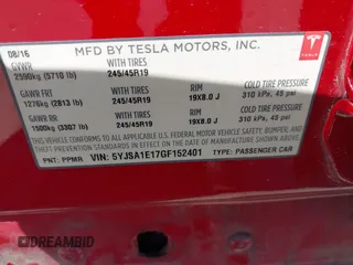 2016 Tesla Model S 70 with VIN 5YJSA1E17GF152401, listed as a IAAI auction lot 42272384 with 65,698 mi miles and . Bid and sale history available at DreamBid. Image 9.