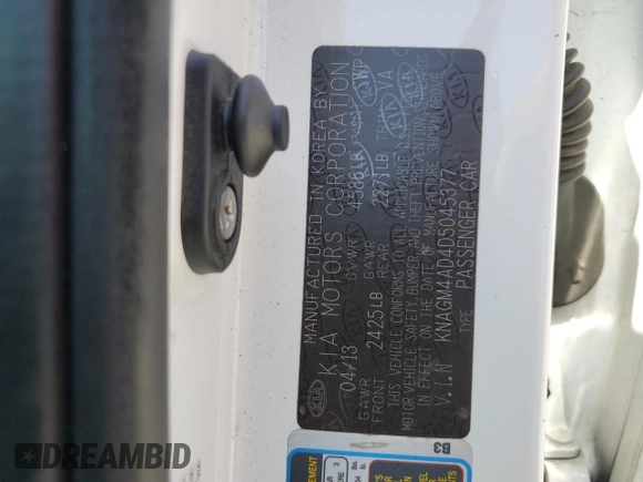 2013 Kia Optima EX with VIN KNAGM4AD4D5045377, listed as a Copart auction lot 60133295 with 197,475 mi miles and Salvage title. Bid and sale history available at DreamBid. Image 13.