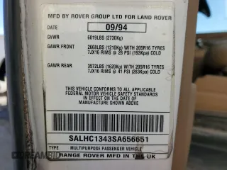 1995 Land Rover Range Rover with VIN SALHC1343SA656651, listed as a Copart auction lot 80172604 with 148,324 mi miles and Salvage title. Bid and sale history available at DreamBid. Image 13.