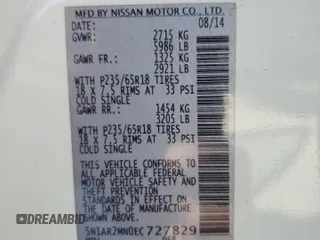 2014 Nissan Pathfinder Platinum z VIN 5N1AR2MN0EC727829, wystawiony jako Copart lot #55010735 z przebiegiem 173 398 mil mil oraz Szkoda całkowita • Salvage title. Historia ofert i sprzedaży dostępna na DreamBid. Obrazek 13.