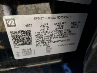 2022 Chevrolet Silverado 1500 Custom with VIN 1GCPDBEK9NZ524775, listed as a Copart auction lot 41422045 with 23,819 mi miles and Salvage Title. Bid and sale history available at carsss.com. Image 12.
