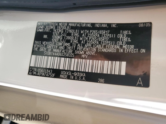 2006 Toyota Sequoia SR5 with VIN 5TDBT44A06S258325, listed as a Copart auction lot 49032035 with 339,323 mi miles and Salvage Title. Bid and sale history available at DreamBid. Image 16.