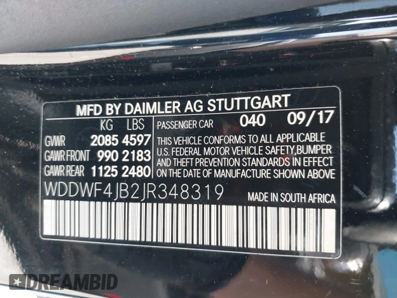 2018 Mercedes-Benz C 300 with VIN WDDWF4JB2JR348319, listed as a IAAI auction lot 42223258 with 64,527 mi miles and . Bid and sale history available at DreamBid. Image 9.