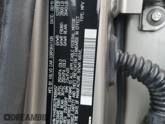 2011 Volvo XC70 3.2L with VIN YV4952BZ7B1099457, listed as a Copart auction lot 75051874 with 154,516 mi miles and Salvage Title. Bid and sale history available at DreamBid. Image 13.