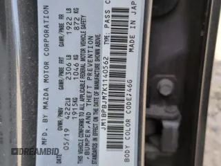 2019 Mazda 3 with VIN JM1BPBJM7K1140562, listed as a Copart auction lot 48569325 with 46,510 mi miles and Salvage title. Bid and sale history available at DreamBid. Image 12.